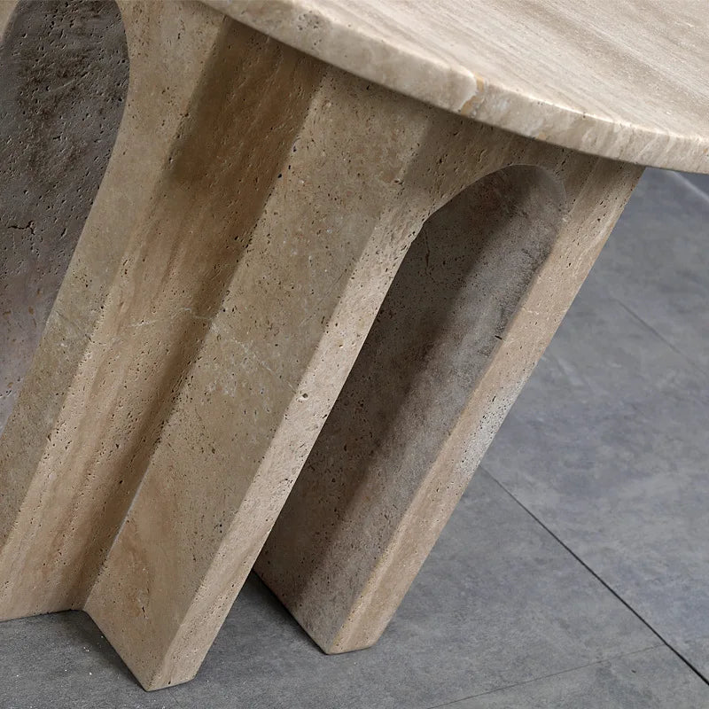 Athenaeum 47 inch Round Natural Travertine Dining Table - Architectural Arch Plinth Base - Architectural Natural Stone Furniture | LuxuryMarbleHome