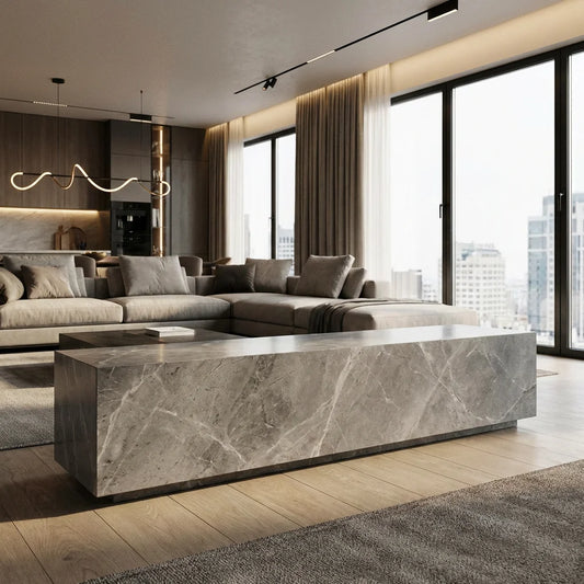 LuxuryMarbleHome | Monolith 79" Natural Gray Marble TV Console - Minimalist Low-Profile Stone Cabinet | 1