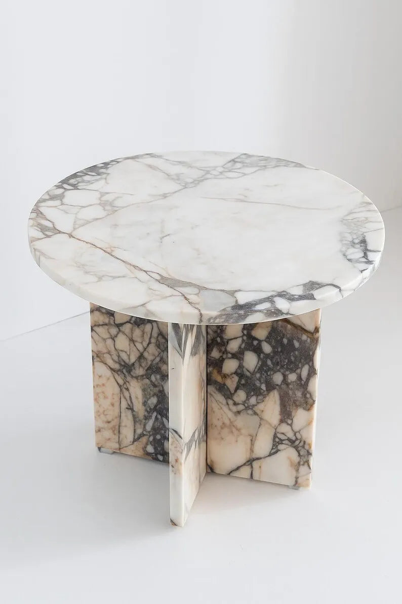 Round Calacatta Viola Marble Dining Table - Sculptural Cross-Pedestal Design - Architectural Natural Stone Furniture | LuxuryMarbleHome