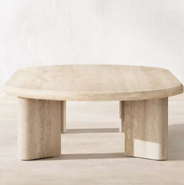 The Sculptor's Plinth - Architectural Travertine Oval Coffee Table - Architectural Natural Stone Furniture | LuxuryMarbleHome