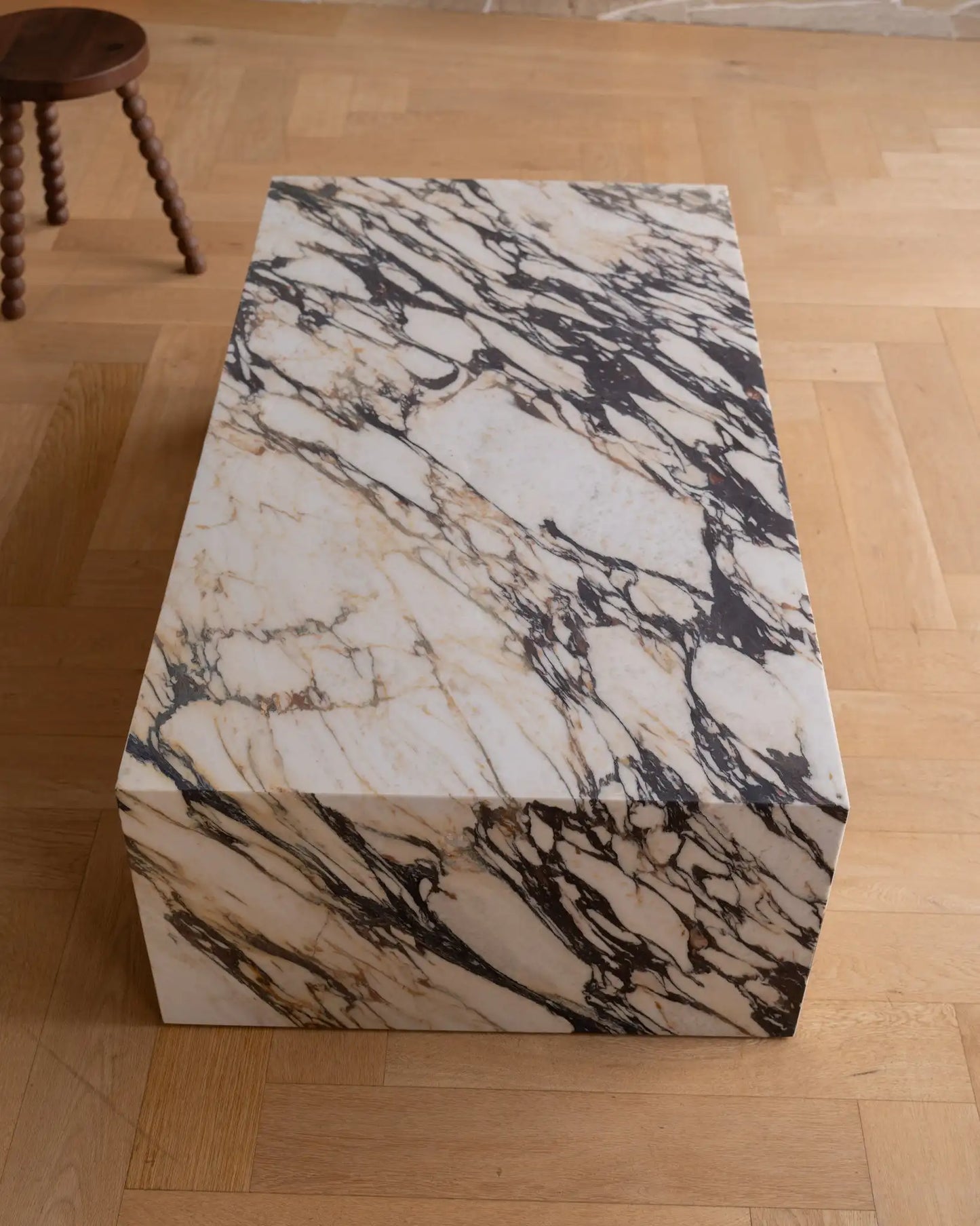 Calacatta Viola Marble Coffee Table - Monolithic Bridge Design - Architectural Natural Stone Furniture | LuxuryMarbleHome