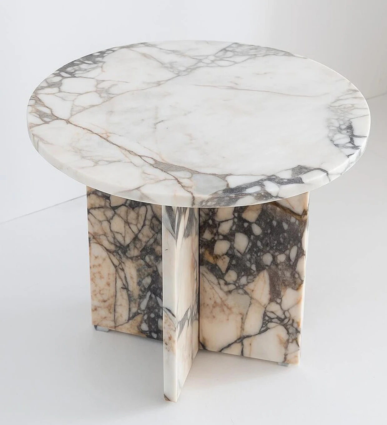 Round Calacatta Viola Marble Dining Table - Sculptural Cross-Pedestal Design - Architectural Natural Stone Furniture | LuxuryMarbleHome