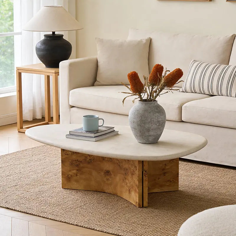 The Burl & Stone: Organic Travertine Coffee Table - Architectural Natural Stone Furniture | LuxuryMarbleHome
