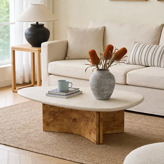 The Burl & Stone: Organic Travertine Coffee Table - Architectural Natural Stone Furniture | LuxuryMarbleHome