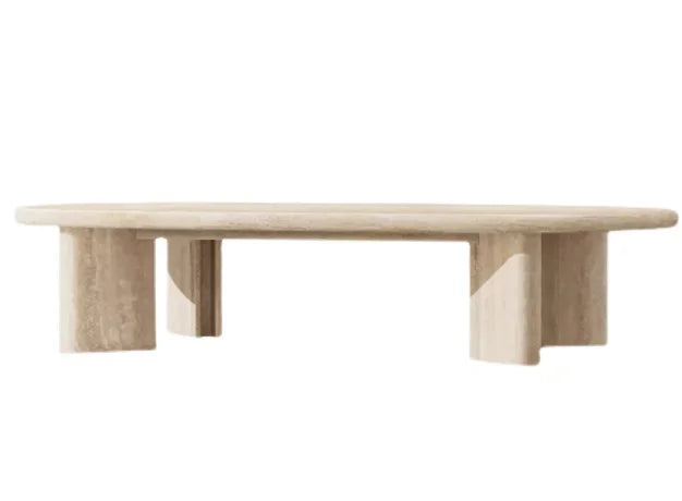 The Sculptor's Plinth - Architectural Travertine Oval Coffee Table - Architectural Natural Stone Furniture | LuxuryMarbleHome