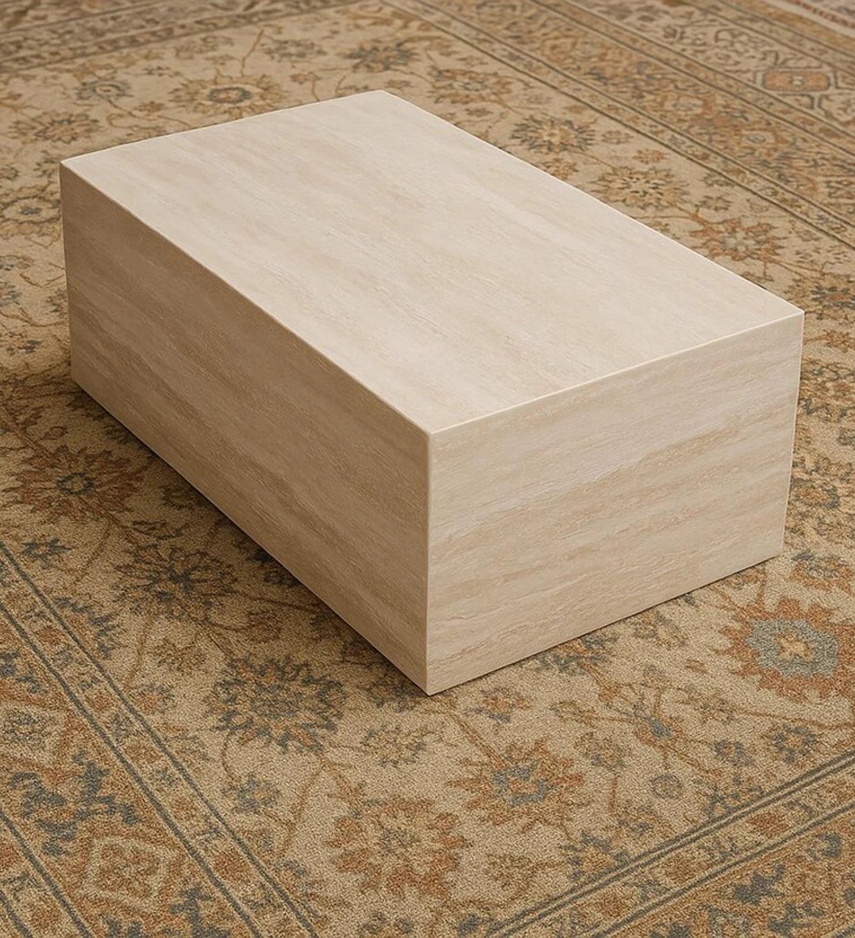 Monolithic Block Cream Travertine Coffee Table - 1600mm Rectangular - Architectural Natural Stone Furniture | LuxuryMarbleHome