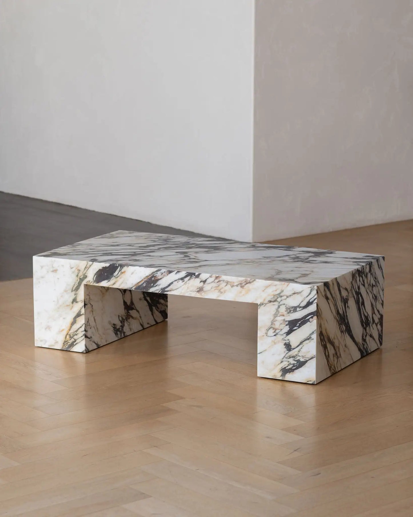 Calacatta Viola Marble Coffee Table - Monolithic Bridge Design - Architectural Natural Stone Furniture | LuxuryMarbleHome
