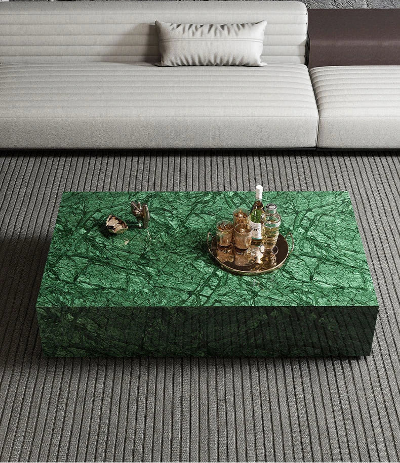 Verde Guatemala Green Marble Cube Coffee Table - Monolithic Block Design - Architectural Natural Stone Furniture | LuxuryMarbleHome