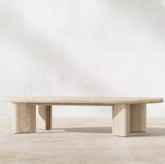 The Sculptor's Plinth - Architectural Travertine Oval Coffee Table - Architectural Natural Stone Furniture | LuxuryMarbleHome