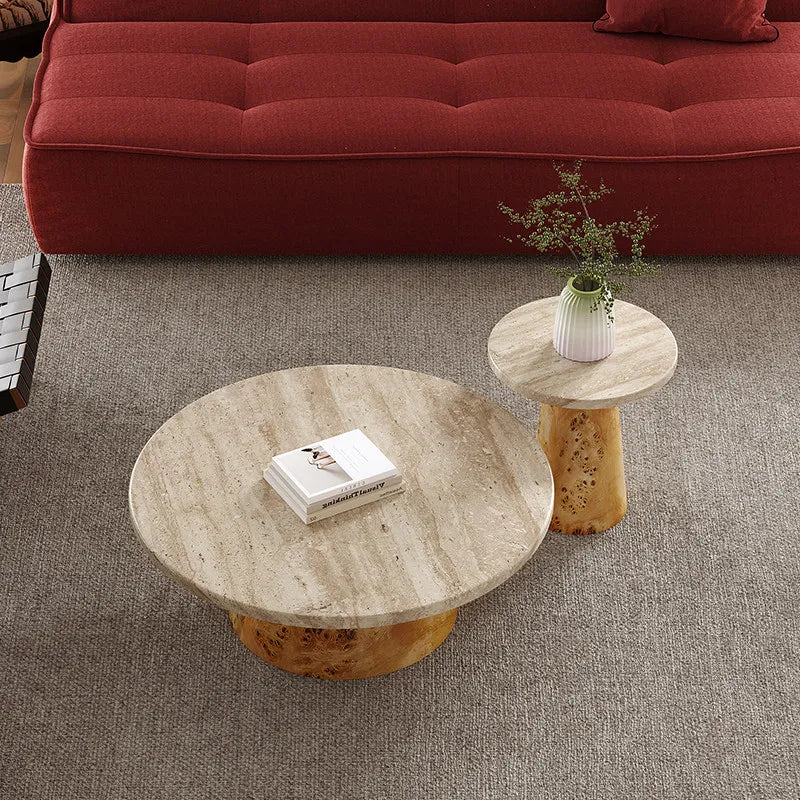 The Burl & Stone: Circular Travertine Coffee & Side Tables - Architectural Natural Stone Furniture | LuxuryMarbleHome
