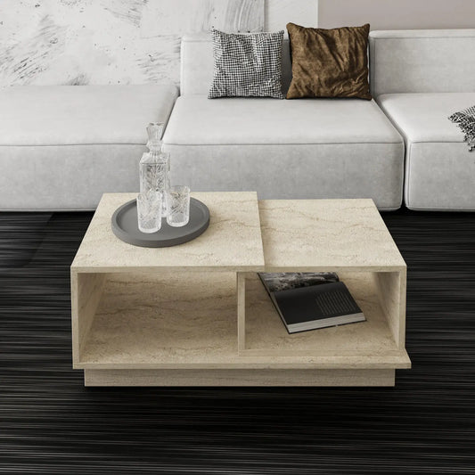 Top View: Interlocking Geometric Form of Natural Travertine Coffee Table | LuxuryMarbleHome