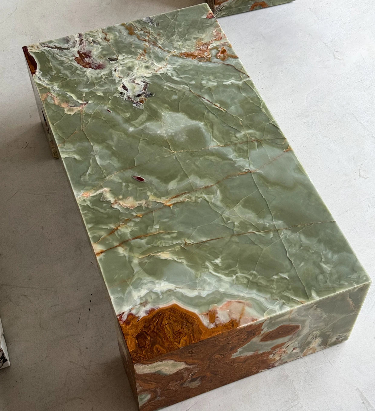 Ethereal Green Onyx Marble Coffee Table - Minimalist Monolithic Block - Architectural Natural Stone Furniture | LuxuryMarbleHome