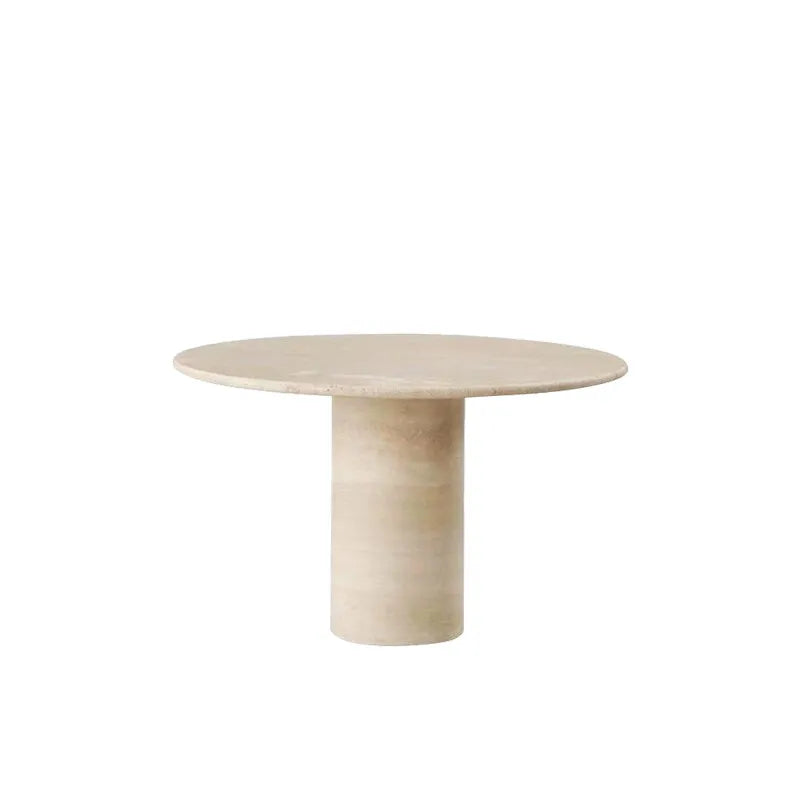 Classic Circular Travertine Dining Table - Natural Cream & Red Stone Masterpiece - Architectural Natural Stone Furniture | LuxuryMarbleHome
