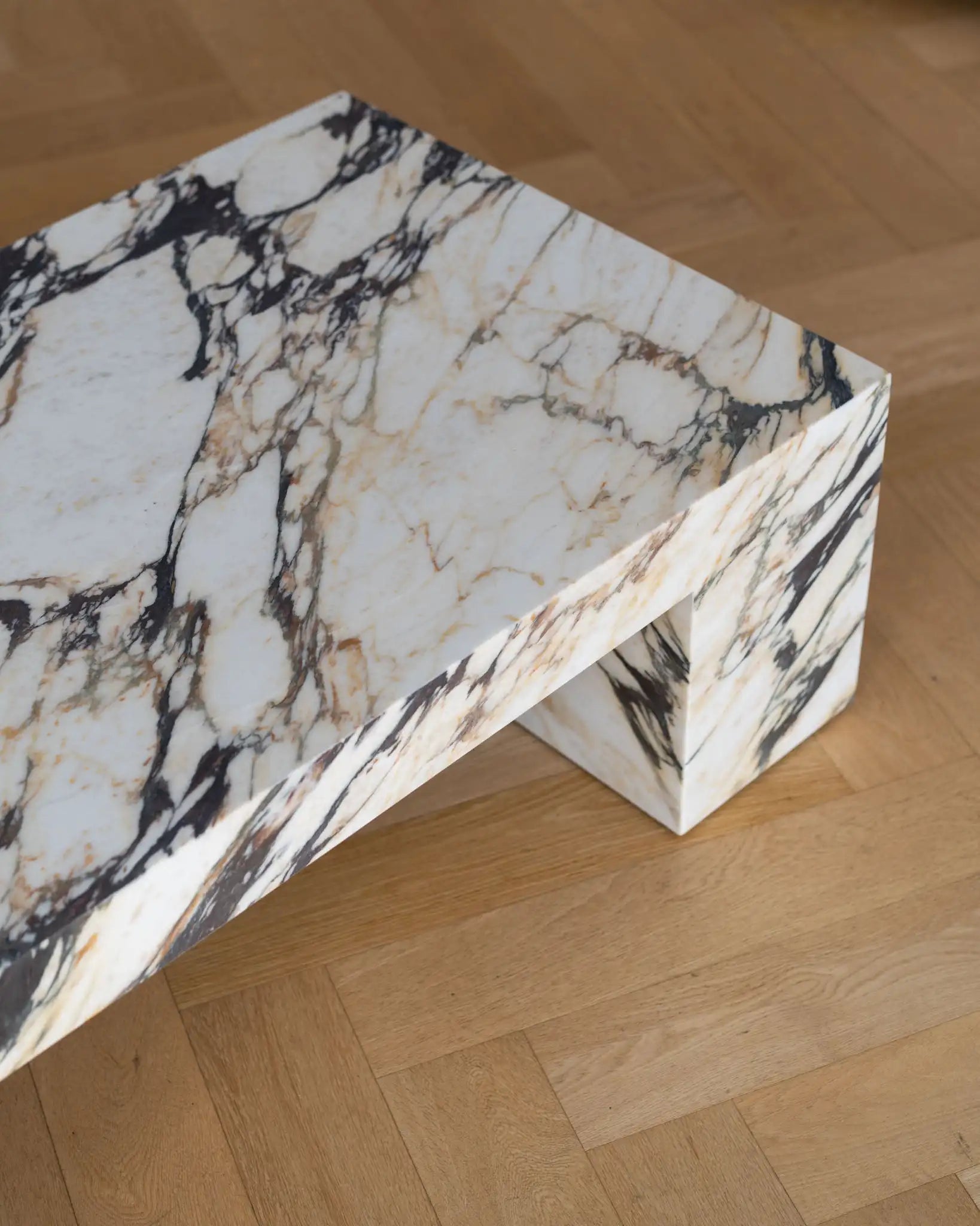 Calacatta Viola Marble Coffee Table - Monolithic Bridge Design - Architectural Natural Stone Furniture | LuxuryMarbleHome