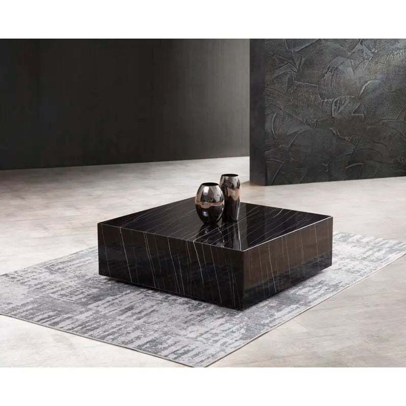 Lauren Black Gold Marble Cube Coffee Table - Monolithic Block Design - Architectural Natural Stone Furniture | LuxuryMarbleHome