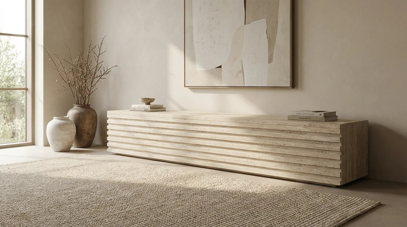 C-012 Lifestyle Scene | Monolith Stone TV Stand | LuxuryMarbleHome