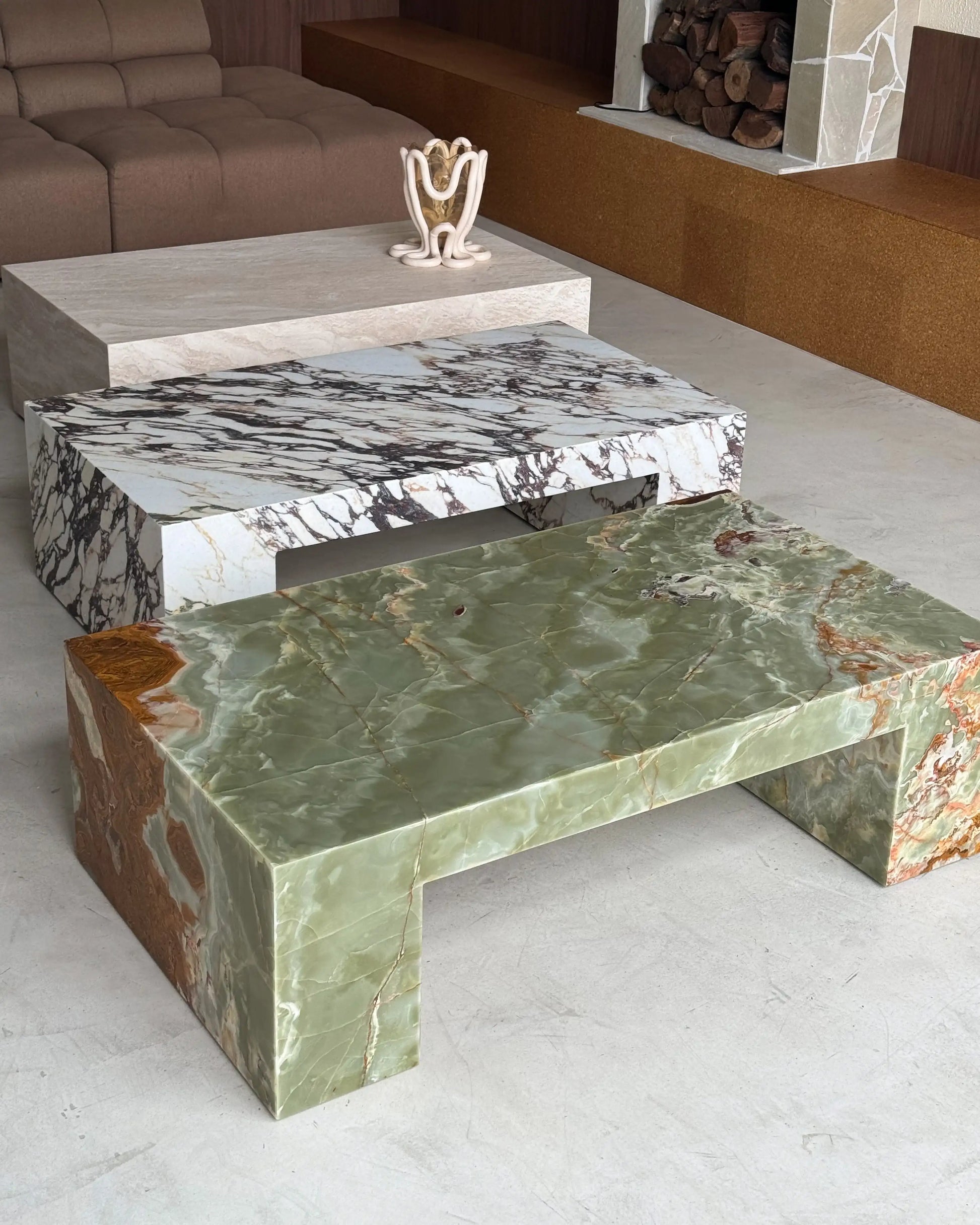 Ethereal Green Onyx Marble Coffee Table - Minimalist Monolithic Block - Architectural Natural Stone Furniture | LuxuryMarbleHome