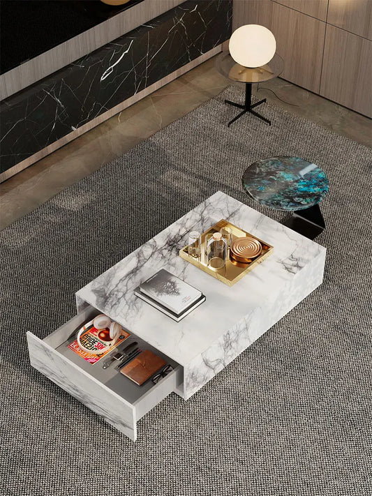 The Plinth Monolith: Sculptural Natural Marble Coffee Table with Storage - Architectural Natural Stone Furniture | LuxuryMarbleHome