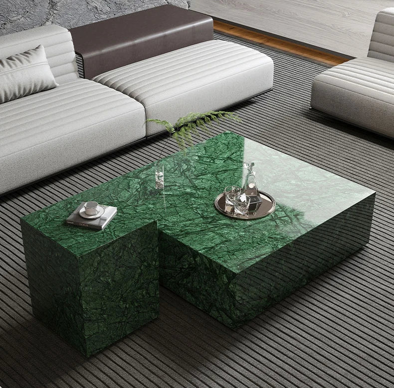 Verde Guatemala Green Marble Cube Coffee Table - Monolithic Block Design - Architectural Natural Stone Furniture | LuxuryMarbleHome