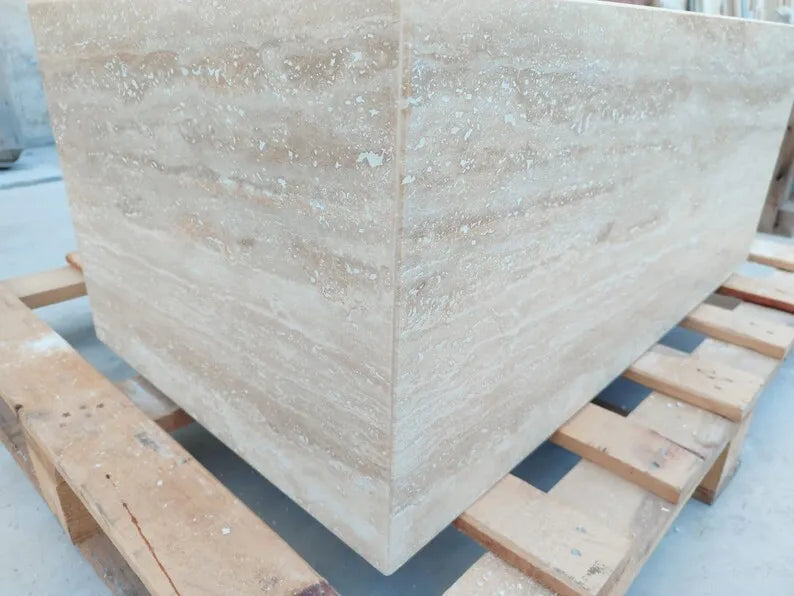Monolithic Block Cream Travertine Coffee Table - 1600mm Rectangular - Architectural Natural Stone Furniture | LuxuryMarbleHome