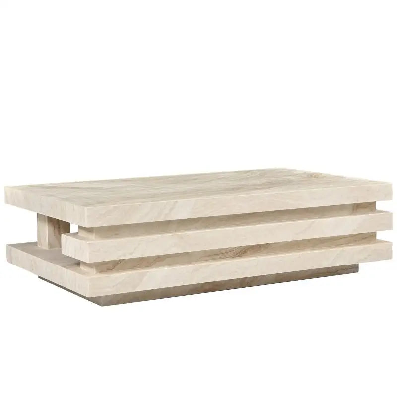 Side Perspective of Layered Monolithic Travertine Coffee Table | LuxuryMarbleHome