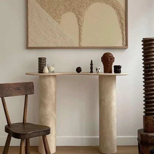 The Serpentine Monolith: Organic-Edge Travertine Console - Architectural Natural Stone Furniture | LuxuryMarbleHome