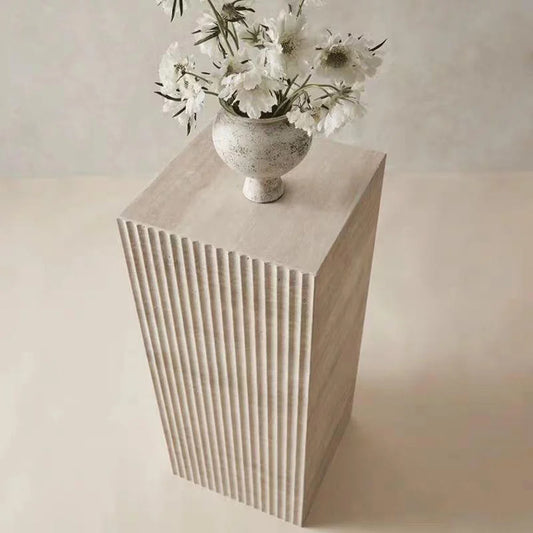 Architectural Fluted Travertine Pedestal Side Table | LuxuryMarbleHome