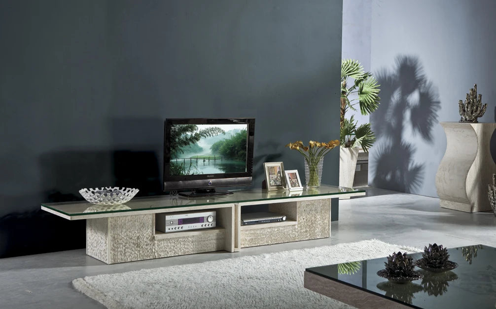 Extra-Long 260cm Natural Stone TV Stand | Architectural Console - Architectural Natural Stone Furniture | LuxuryMarbleHome