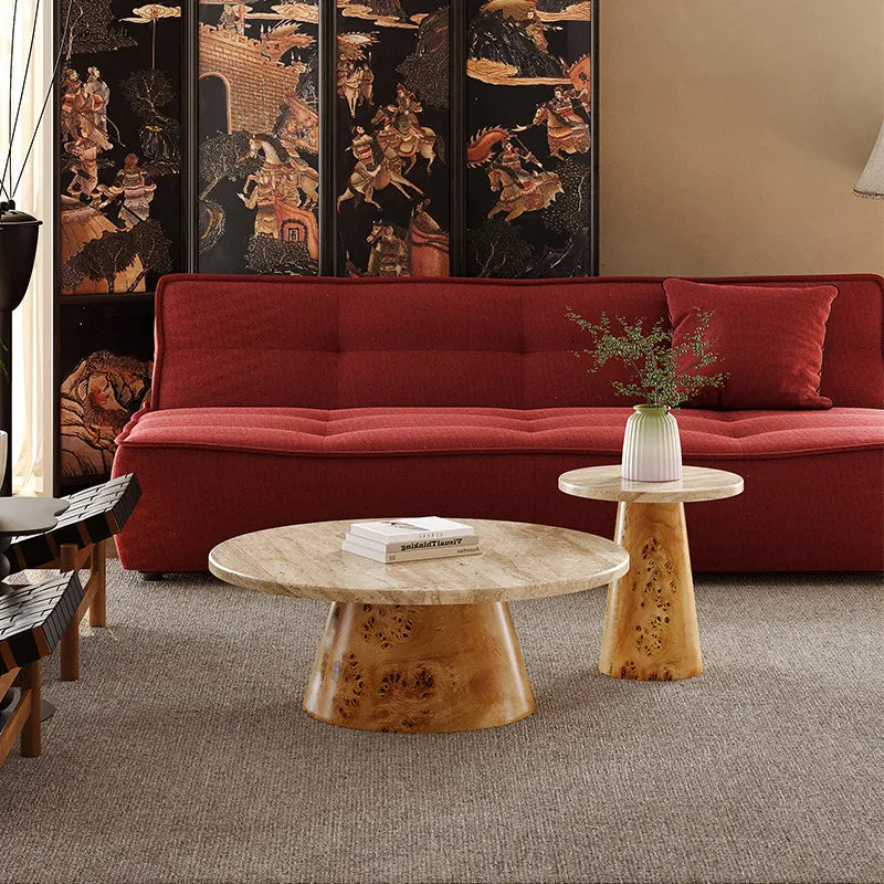 The Burl & Stone: Circular Travertine Coffee & Side Tables - Architectural Natural Stone Furniture | LuxuryMarbleHome