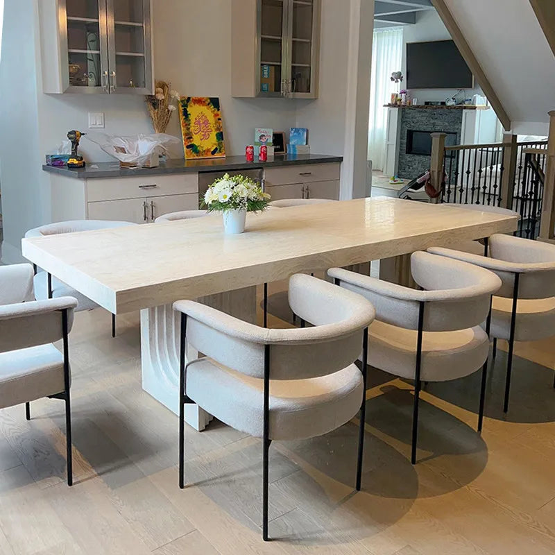 Archstone 71-87 inch Natural Travertine Dining Table - Sculptural Ellipse Design - Architectural Natural Stone Furniture | LuxuryMarbleHome