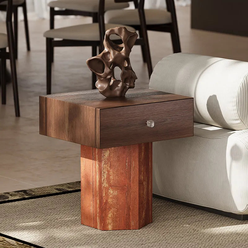 The Artisan's End Table - Natural Stone & Wood with Drawer - Architectural Natural Stone Furniture | LuxuryMarbleHome