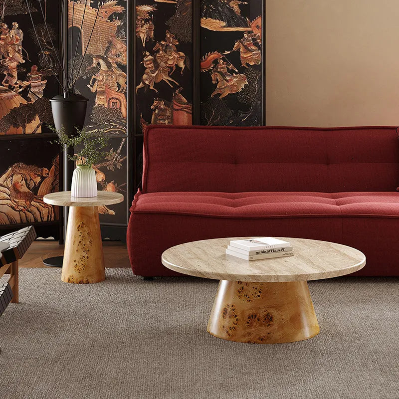 The Burl & Stone: Circular Travertine Coffee & Side Tables - Architectural Natural Stone Furniture | LuxuryMarbleHome