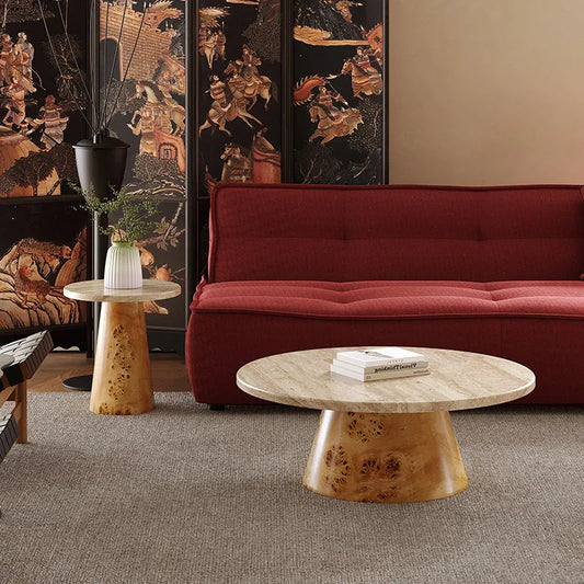The Burl & Stone: Circular Travertine Coffee & Side Tables - Architectural Natural Stone Furniture | LuxuryMarbleHome