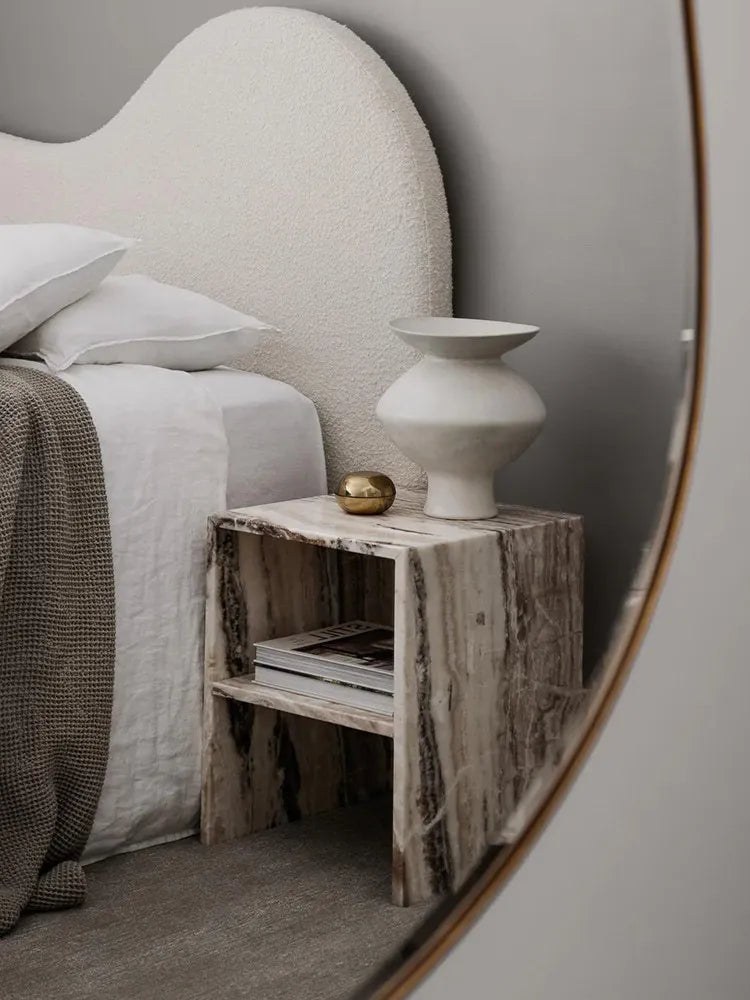 Silver Dragon Jade Marble Side Table - Plinth Monolith Pedestal - Architectural Natural Stone Furniture | LuxuryMarbleHome