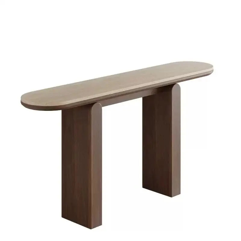 The Serene Pill: Travertine Sintered Stone & Wood Pillar Console - Architectural Natural Stone Furniture | LuxuryMarbleHome