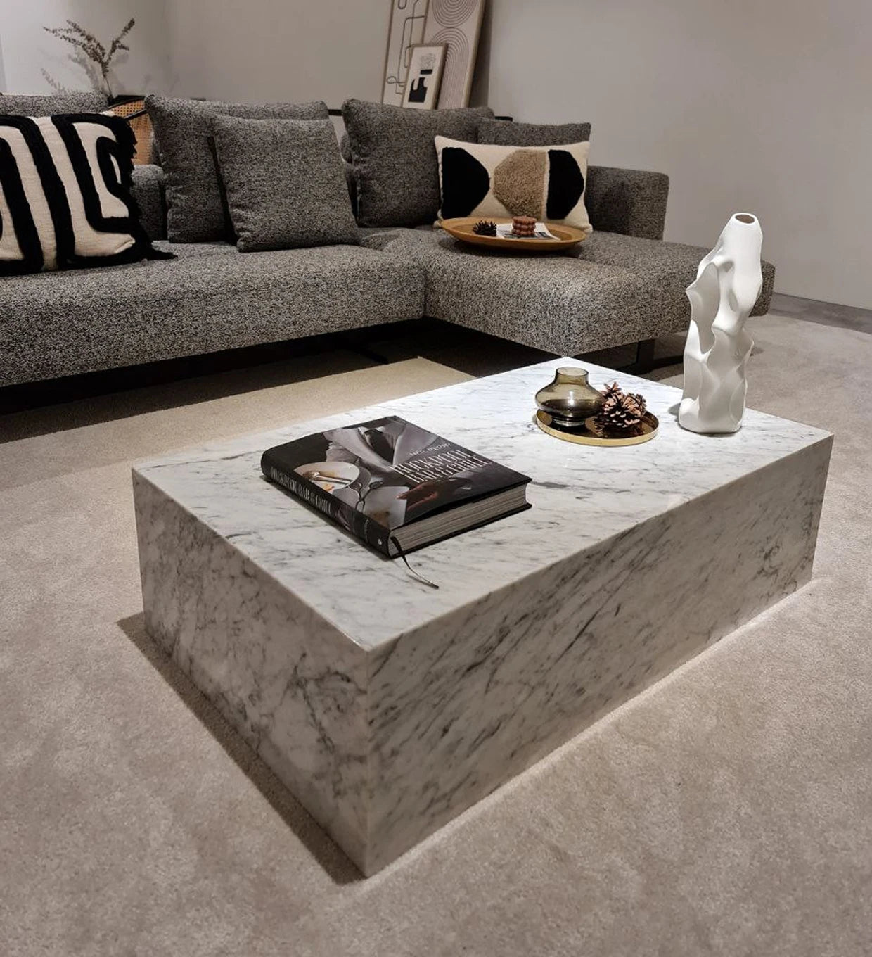Minimalist Marble Cube Coffee Table - Monolithic Block Design - Architectural Natural Stone Furniture | LuxuryMarbleHome