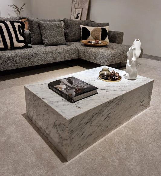 Minimalist Marble Cube Coffee Table - Monolithic Block Design - Architectural Natural Stone Furniture | LuxuryMarbleHome