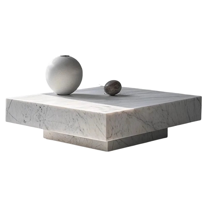Carrara White Marble Cube Coffee Table - Monolithic Pedestal Design - Architectural Natural Stone Furniture | LuxuryMarbleHome