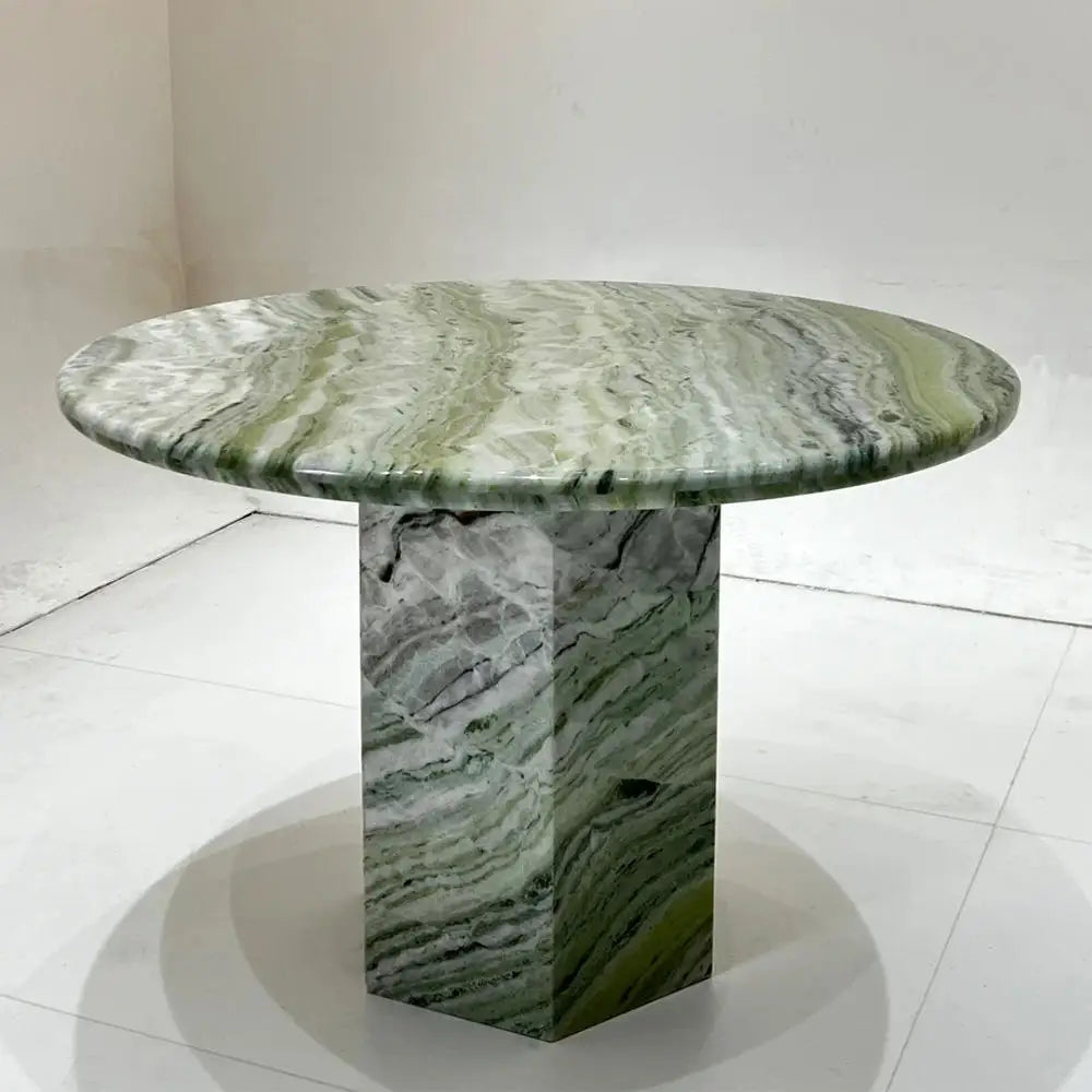 Front View: Exotic Green Cold Jade Marble Texture and Hexagonal Base | LuxuryMarbleHome