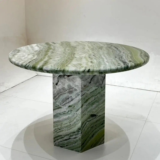 Front View: Exotic Green Cold Jade Marble Texture and Hexagonal Base | LuxuryMarbleHome