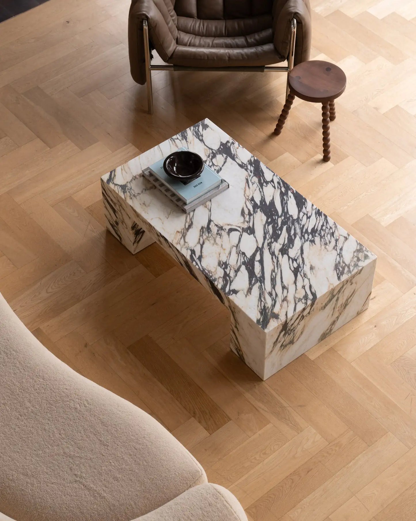 Calacatta Viola Marble Coffee Table - Monolithic Bridge Design - Architectural Natural Stone Furniture | LuxuryMarbleHome