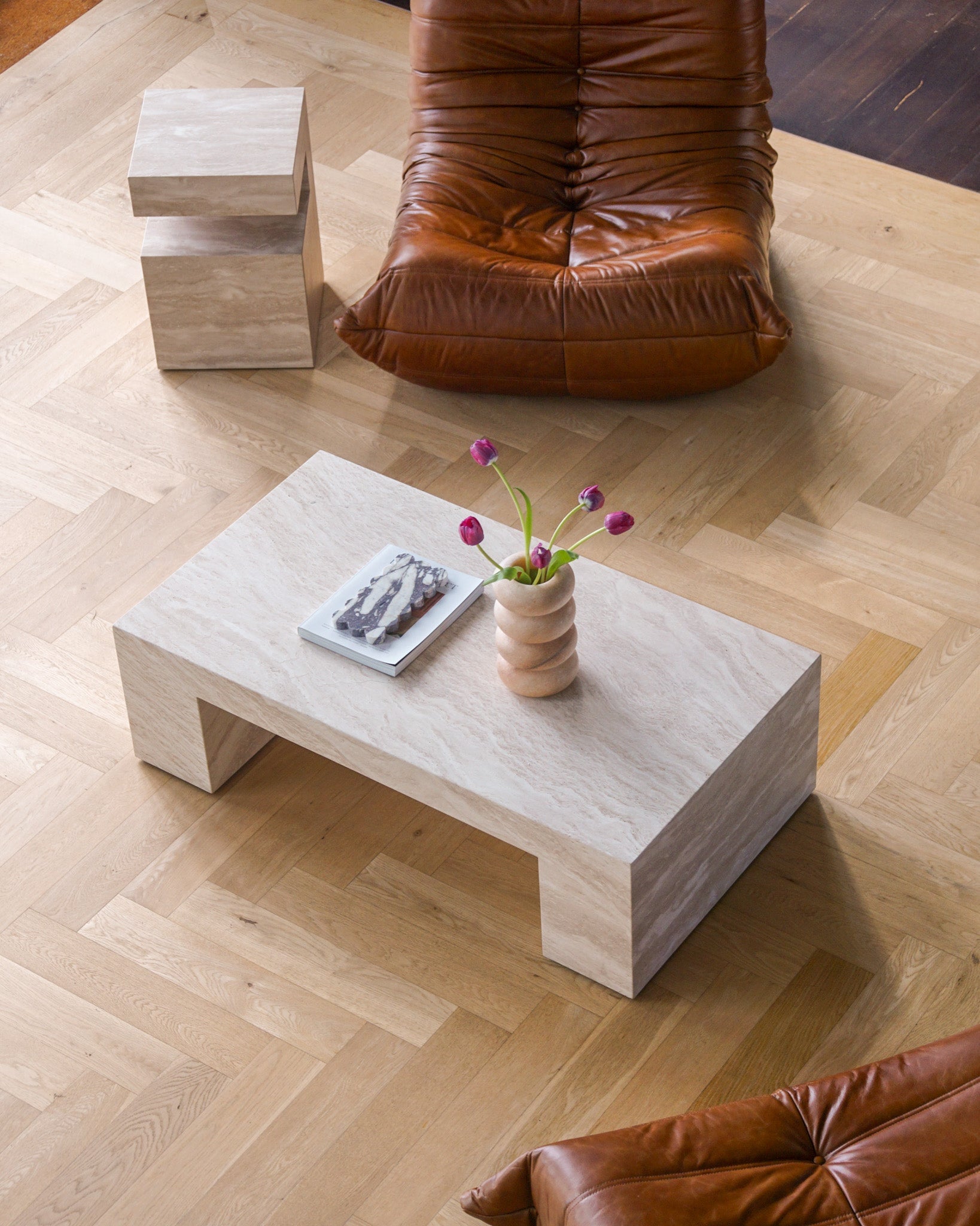 LuxuryMarbleHome | Quiet Luxury Cream Travertine Coffee Table | 100% Solid Natural Stone | 11