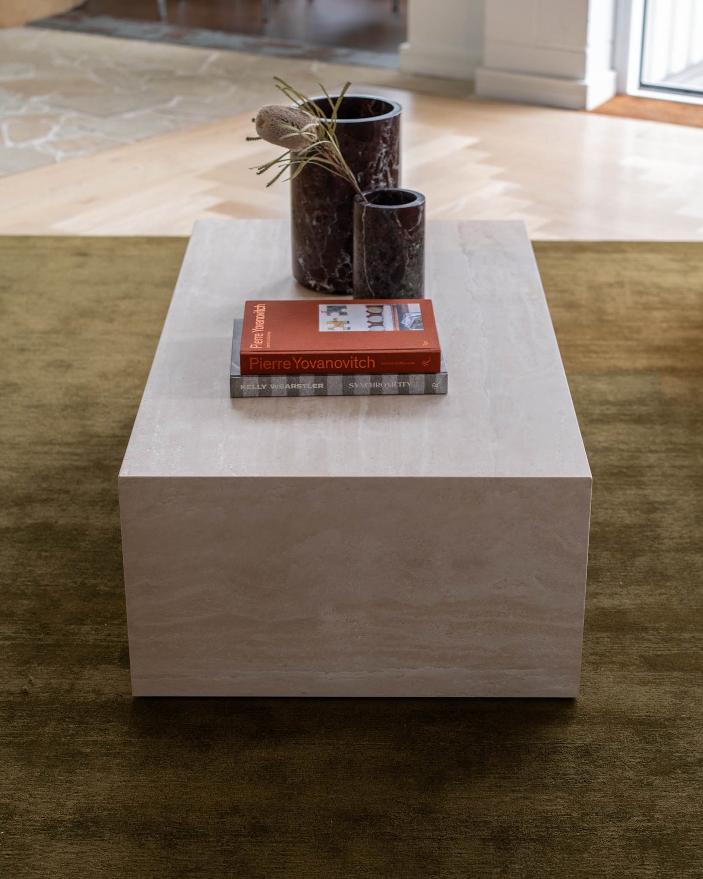 LuxuryMarbleHome | Quiet Luxury Cream Travertine Coffee Table | 100% Solid Natural Stone | 7