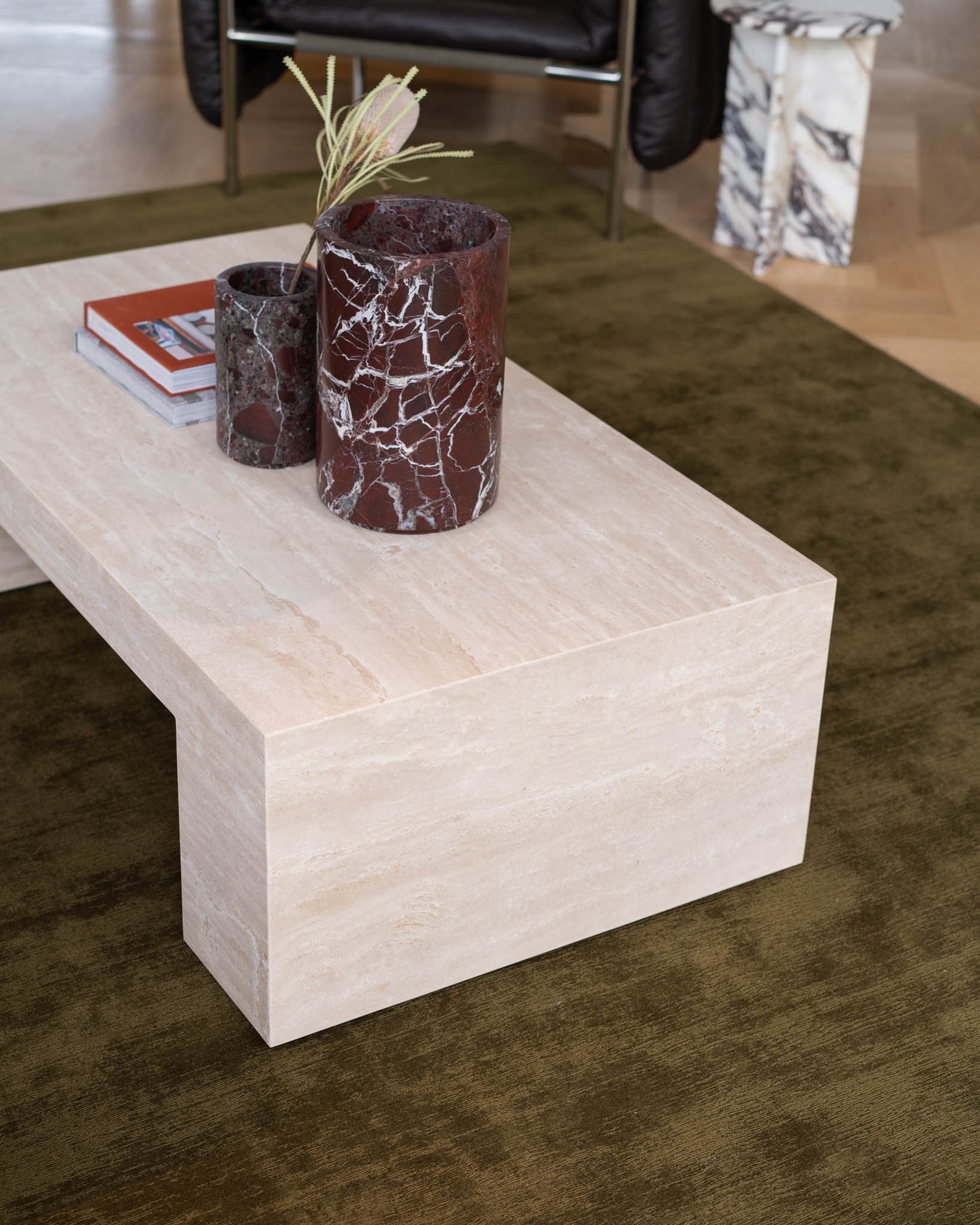 LuxuryMarbleHome | Quiet Luxury Cream Travertine Coffee Table | 100% Solid Natural Stone | 9