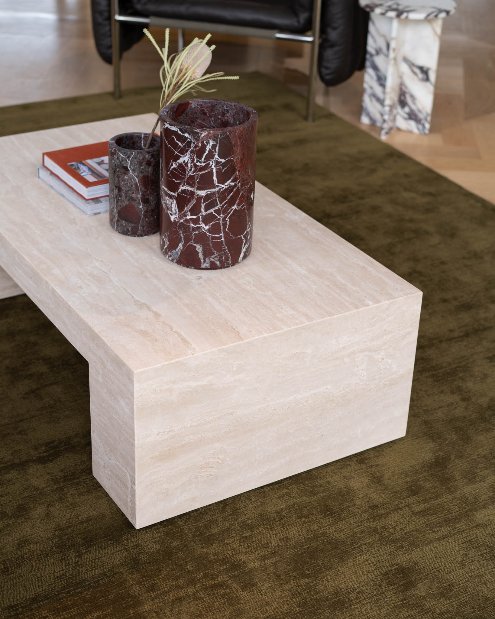 LuxuryMarbleHome | Quiet Luxury Cream Travertine Coffee Table | 100% Solid Natural Stone | 9