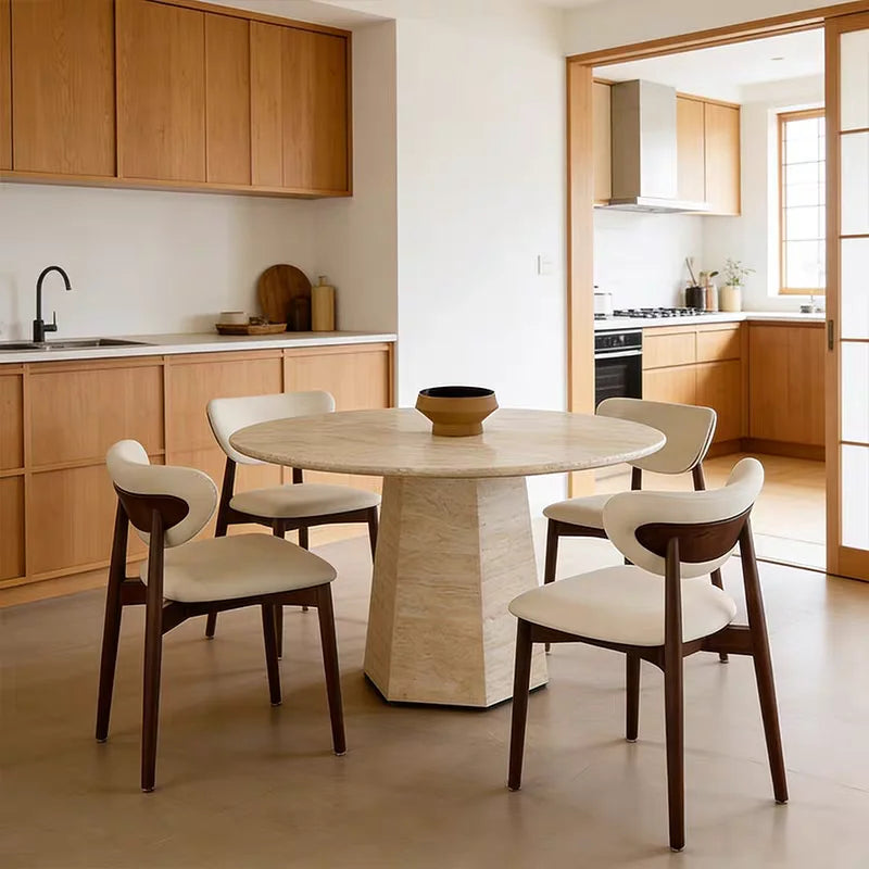 The Aurelian Round: French-Style Natural Travertine Dining Table - Natural Travertine Stone Furniture - Monolithic Design - One Stone One Picture - Luxury Marble Home (View 4)