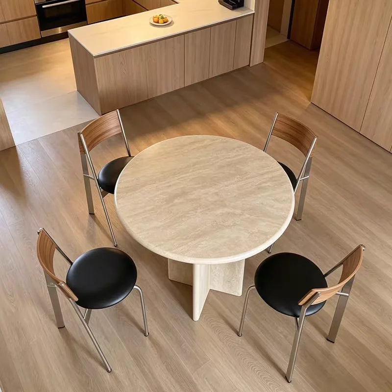 The Astraea Cross: Natural Travertine Star-Base Round Dining Table