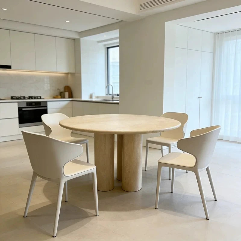 The Trinity Round: Natural Travertine Monolithic Dining Table
