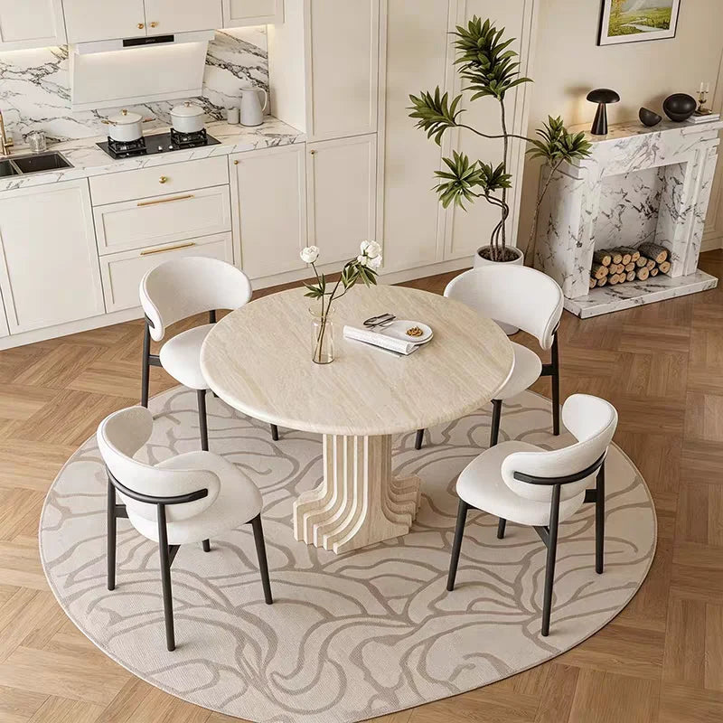 The Elysée Round: French-Style Fluted Natural Travertine Dining Table - Natural Travertine Stone Furniture - Monolithic Design - One Stone One Picture - Luxury Marble Home (View 5)