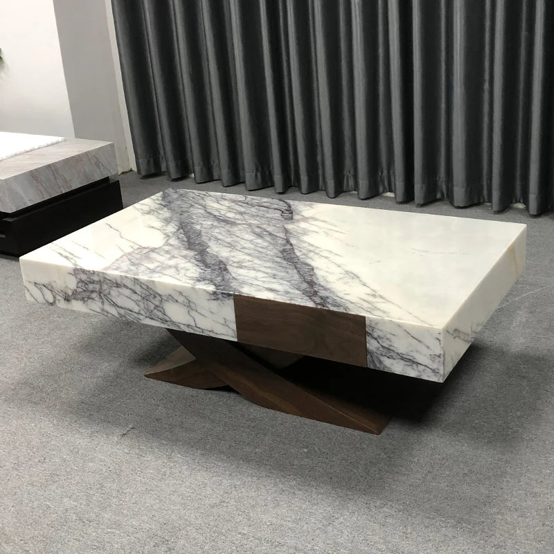 The Frost Blossom: Xiangxuemai Marble X-Base Coffee Table